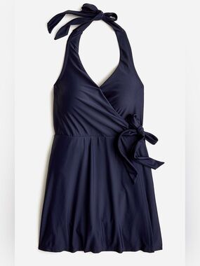 NWT J. Crew Navy Halter Wrap Swim Dress/One-Piece - Size 8